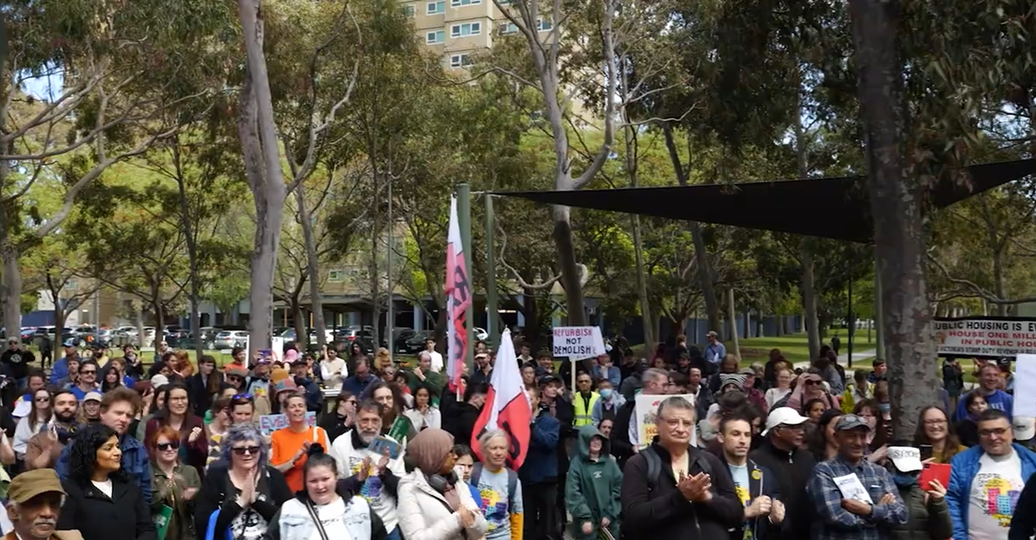 Protest against demolition of public housing, held in Atherton gardens January 2025